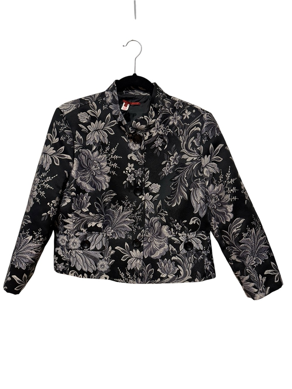 Black Floral Jacquard Cropped Blazer